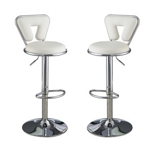 Simple Relax Set of 2 Faux Leather and Metal Barstools with Adjustable Height - 1 of 4