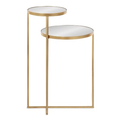 Gold Mirrored Round Metal Two-Tier Side Table