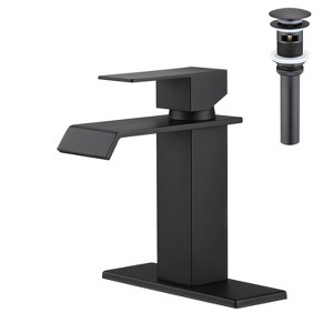 Kumasinova Single Handle Faucet with Pop-Up Drain,Stainless Steel Waterfall Spout Bathroom Sink Faucet - 1 of 4