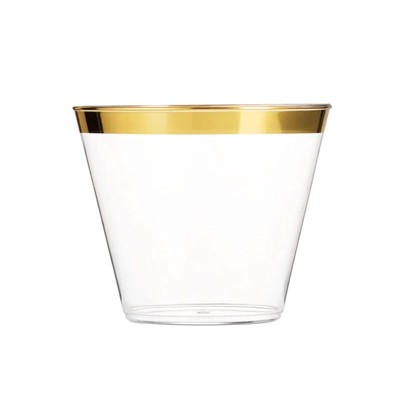 240 Cups, 12 oz. Clear with Metallic Gold Rim Round Tumblers