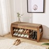 Shoe Stool, Entrance Shoe Cabinet, Bamboo Wooden Shoe Organizer with Hidden Storage Space, Removable Cushions - 3 of 4