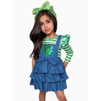 Stripes And Sequins St. Paddy's Denim Overall Set - Mia Belle Girls