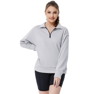BLUEMING Womens Sweatshirts Polo Neck Quater Zipper Sweatshirts Athletic Tops for Gym Yoga Fall Athleisure - 1 of 4