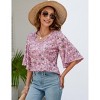 Women's 3/4 Sleeve Tunic Tops Casual V Neck Dress Shirts Floral Printed Loose Fit Pleated Blouses - 3 of 4