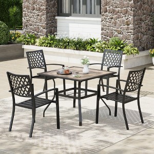Captiva Designs 5pc Patio Wood-look Square Dining Table with Umbrella Hole & Metal Arm Chairs - 1 of 4