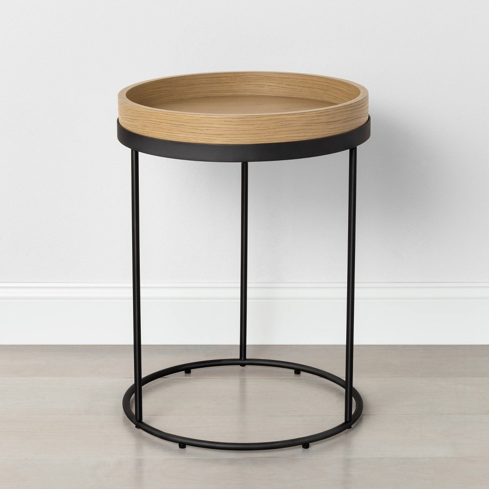 Photos - Coffee Table Wood & Steel Accent Side Table - Natural/Black - Hearth & Hand™ with Magno