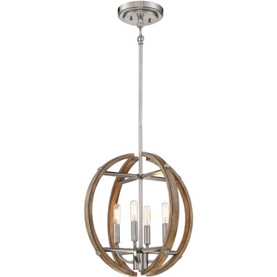 Minka Lavery Nickel Sun Faded Wood Pendant Chandelier 16 3/4" Wide Farmhouse 4-Light Fixture for Dining Room House Foyer Kitchen