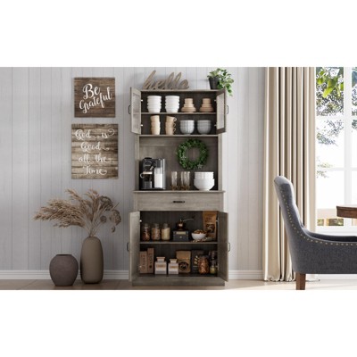 Farmhouse Kitchen Pantry Cabinet, Kitchen Hutch Bar Cabinet with Drawers & Shelves, Large Wood Storage Cabinets, Cupboard for Dining Room,