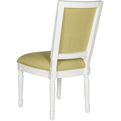 Spring Green and Cream Linen Upholstered Side Chair with Wood Frame