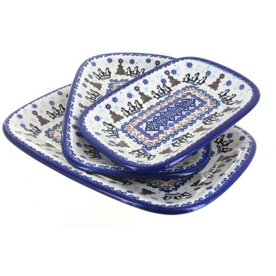 Blue Rose Polish Pottery Arctic Holidays 3 Piece Rectangular Serving Set