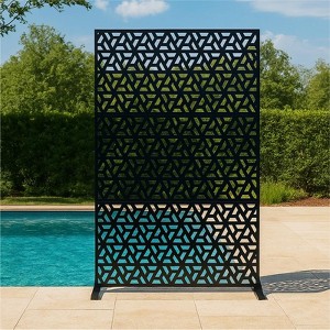 72" Metal Privacy Screen Freestanding Room Divider Decorative Fence Panel, Weatherproof Patio Privacy Fence for Garden Balcony Home Indoor, Wood - 1 of 4