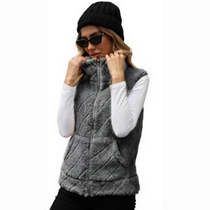 Clearlove Women Fuzzy Fleece Vest Casual Warm Sleeveless Zip Up Jacket with Pockets - 1 of 4