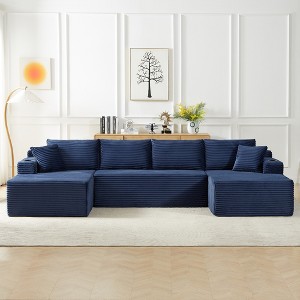 Compressible Corduroy U-Shaped Modular Sectional Sofa with Pocket Spring Support, Minimalist Cloud Couch for Living Room - 1 of 4