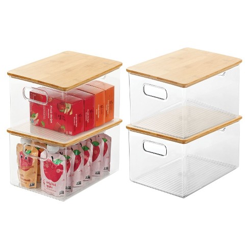 mDesign Plastic Kitchen Food Storage Bin with Bamboo Lid, 4 Pack - Clear,  11.25 x 8 x 6