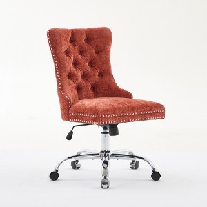 Gulches Orange Chenille Tufted Button Chrome Base Adjustable Swivel Office Chair Set of 1 Wide Seat Triple Elastic Cushion Modern Desk Chair - 1 of 4