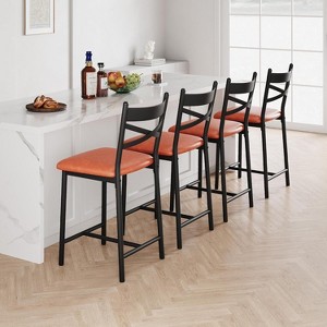 22.4" Bar Stools, Set of 4 Bar Chairs with X-Shaped Back Thick Cushion, Counter Height Barstools for Dining Room, Kitchen, Counter - 1 of 4