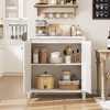 Rattan Storage Cabinet, Wooden Sideboard Buffet Cabinet with Doors and Shelves, Small Console Cabinet with Storage for Entryway, White - 2 of 4