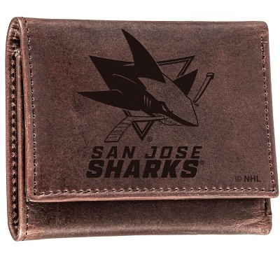 Evergreen NHL San Jose Sharks Brown Leather Trifold Wallet Officially Licensed with Gift Box