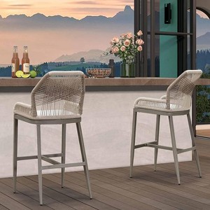 PURPLE LEAF 2 Pieces Bar Stools Patio Modern Rattan Barstools Aluminum Woven Tall Bar Chairs with Cushions for Outdoor Kitchen Island Garden - 1 of 4