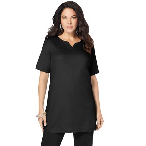Roaman's Women's Plus Size Notch Neck Soft Knit Tunic - 1 of 4