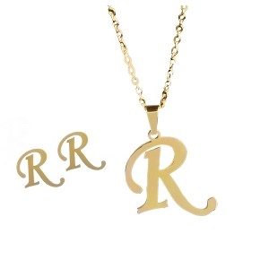 Initial Letter Pendant Necklace Earrings Set for Women Gold Plated Stainless Steel by Ginger Lyne - 1 of 4
