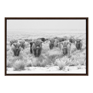 Sylvie Herd of Highland Cows BW Framed Canvas by Creative Bunch - Kate & Laurel All Things Decor - 1 of 4