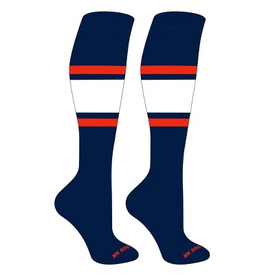 MK Socks Striped OTC Baseball, Softball, Football Socks (B) Navy, Orange, White