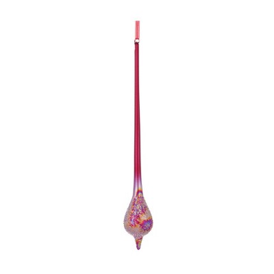Set of 12 Iridescent Red and Silver Glass Drop Ornaments