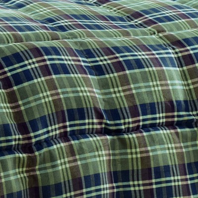 Full Navy Plaid Reversible Microfiber Comforter Set