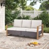 POCASSY 74.8" Outdoor 3-Seater Sofa with Meatl Armrest, Outdoor Furniture Sofa with Faux Wood Square Armrest and High Back for Porch Deck - 2 of 4