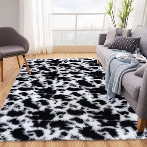 Acekool 2x6 Black White Shag Rug, Ultra Soft Tie-Dye Plush Runner, High Pile Non-Slip Fuzzy Carpet for Bedroom, Nursery, Living Room - 1 of 4