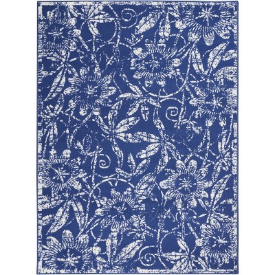 Navy Floral Charm 5' x 7' Synthetic Reversible Area Rug