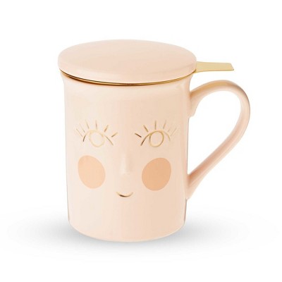 Personalized Pink Ceramic Tea Infuser Mug with Lid