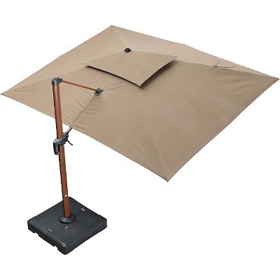 PURPLE LEAF Patio Large Cantilever Umbrella Outdoor Wood Grain Pattern Umbrella Pole Offset Umbrella Heavy Duty Sun Umbrellas for Garden Deck Pool