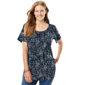 Woman Within Women's Plus Size Perfect Printed Short-Sleeve Scoopneck Tee - 1 of 4
