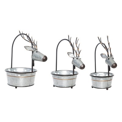 Transpac Metal Reindeer Nesting Buckets Set of 3 Decorative Animal Figurines for Christmas Silver Tabletop Decor Indoor Use Gift Giving and Hostess