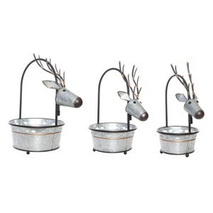 Transpac Metal Reindeer Nesting Buckets Set of 3 Decorative Animal Figurines for Christmas Silver Tabletop Decor Indoor Use Gift Giving and Hostess - 1 of 1