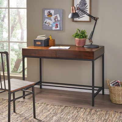 NicBex Home Office Desks 44" Desk with Storage Office Home Desks Writing Table with 2 Drawers and Metal Legs for Study, Oak