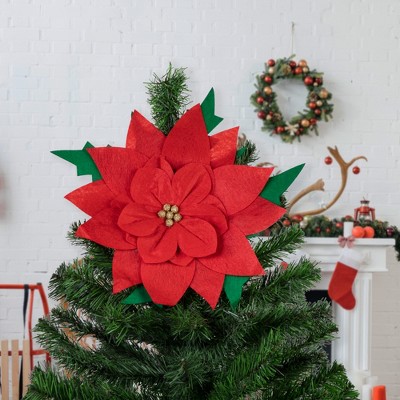 Red and Green Fabric Poinsettia Christmas Tree Topper