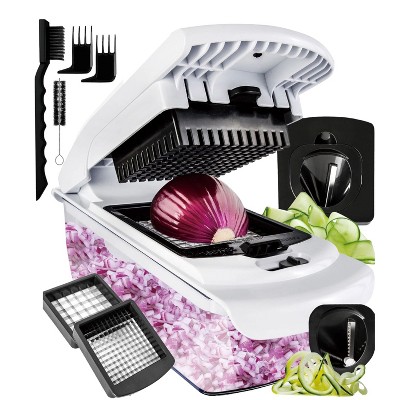 Multipurpose Vegetable Chopper and Spiralizer, 4-in-1 Heavy Duty Manual Food Slicer and Kitchen Dicer & Meal Prep Container for Potatoes, and Veggies