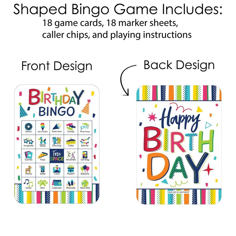 Big Dot of Happiness Cheerful Happy Birthday - Picture Bingo Cards and Markers - Birthday Party Bingo Game - Set of 18, 3 of 6