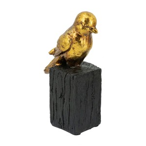 TopComfy Decorative Objects Gold Resin Songbird Sculpture on Black Faux Branch Metallic Finish for Artistic Focal for Living Room, Gold, 14"*12"*8" - 1 of 4