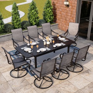 Captiva Designs 9pc Patio Dining Geometric Pattern Extendable Steel Rectangle Table & Textilene Swivel Chairs - 1 of 4