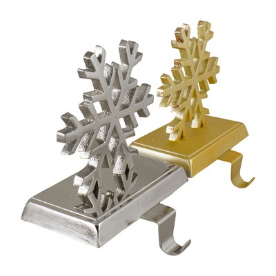 Set of 2 Gold and Silver Metal Snowflake Stocking Holders