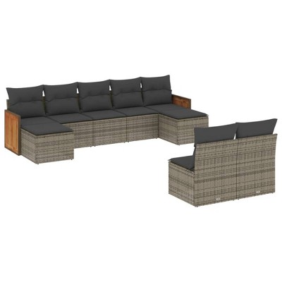 vidaXL 9 Piece Patio Sofa Set with Cushions Black Poly Rattan - Gray and Dark Gray Without Table