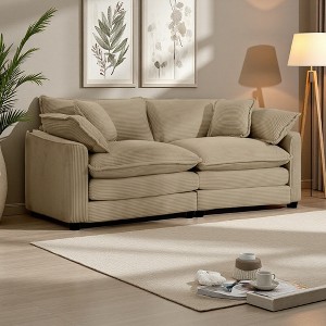 Deep-Seat Corduroy Loveseat with 4 Pillows - 1 of 4