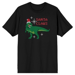 Santa Claws Men's Dinosaur T. rex Black T Shirt Holidays Christmas - 1 of 2