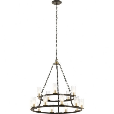 Mathias 31" 15 Light 2 Tier Chandelier with Clear Ribbed Glass in Olde Bronze