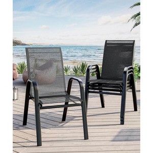 Outdoor Dining Chairs, Patio Stackable Chairs Set of 4, Outdoor Furniture with Metal Frame - 1 of 4