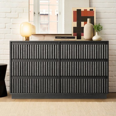 KOLIGEY 6-Drawer Dresser 47"W Double Dresser With Waveform Fluted Panel